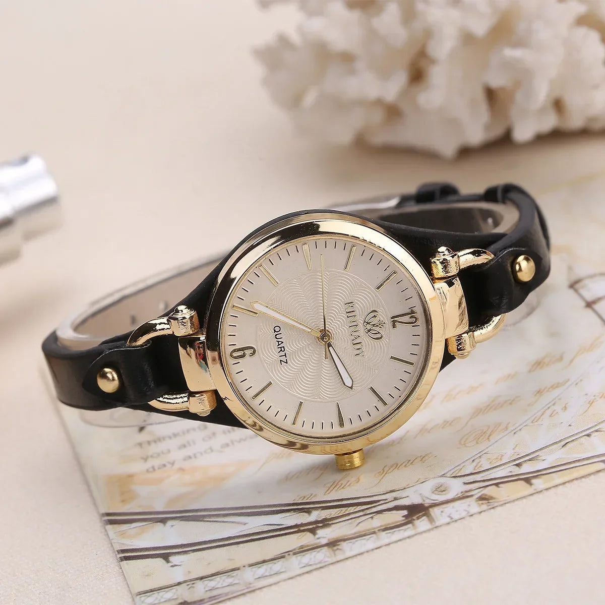 Parisian Gold-Case Leather Band Watch