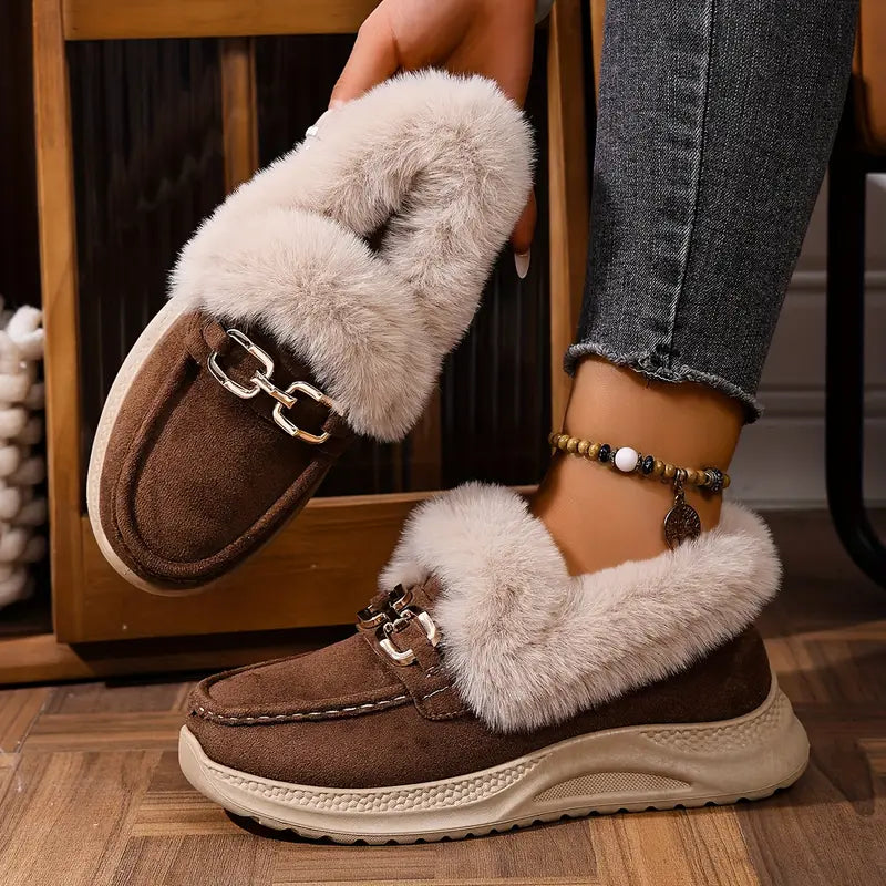 Velvet Suede Fur-Cuff Loafers