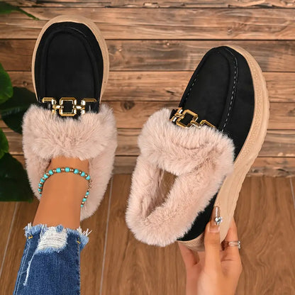 Velvet Suede Fur-Cuff Loafers
