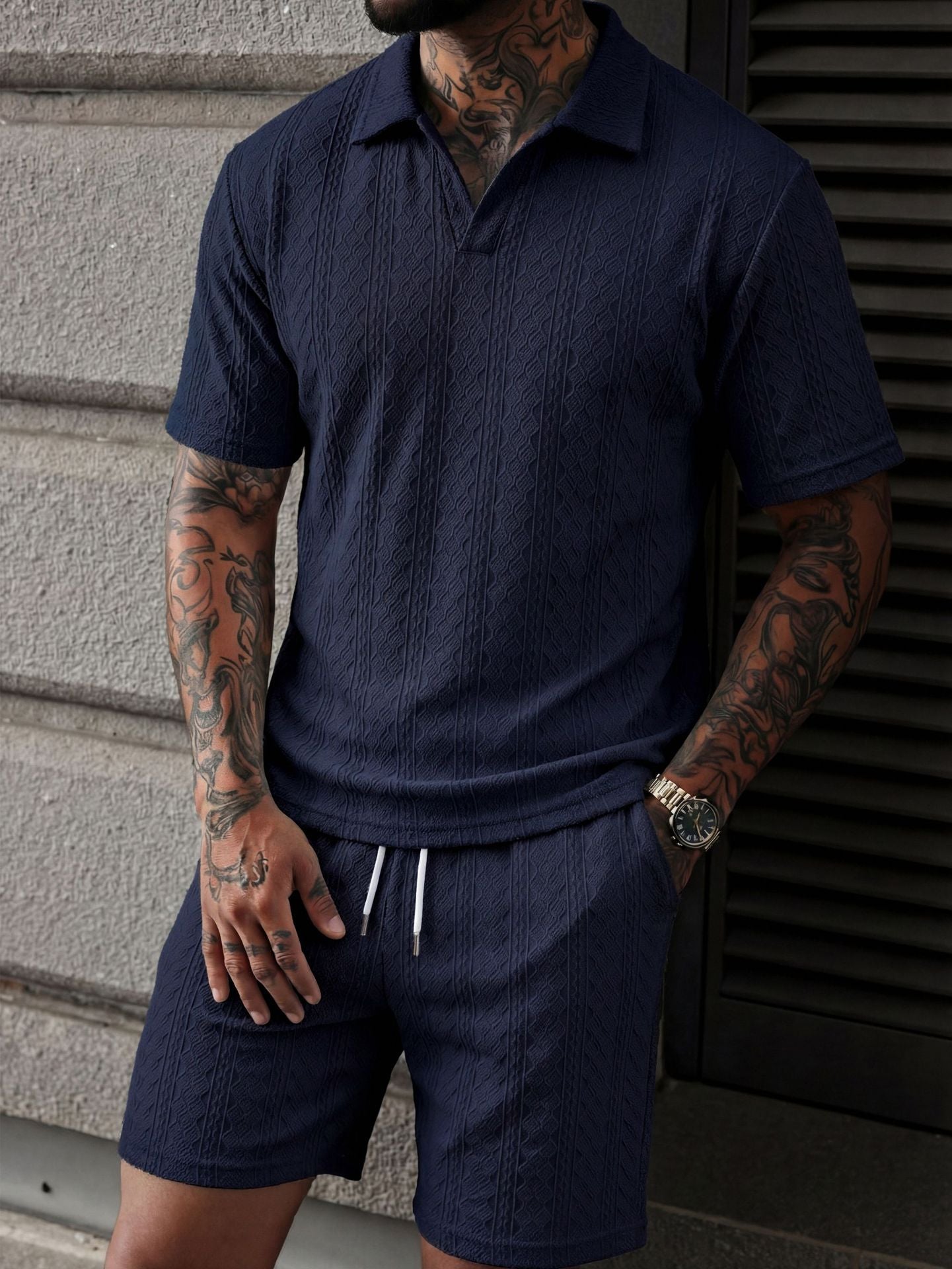 Aegean Stripe Knit Polo Set