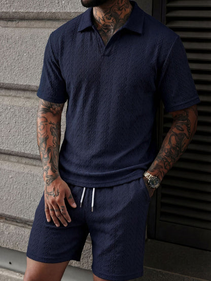 Aegean Stripe Knit Polo Set