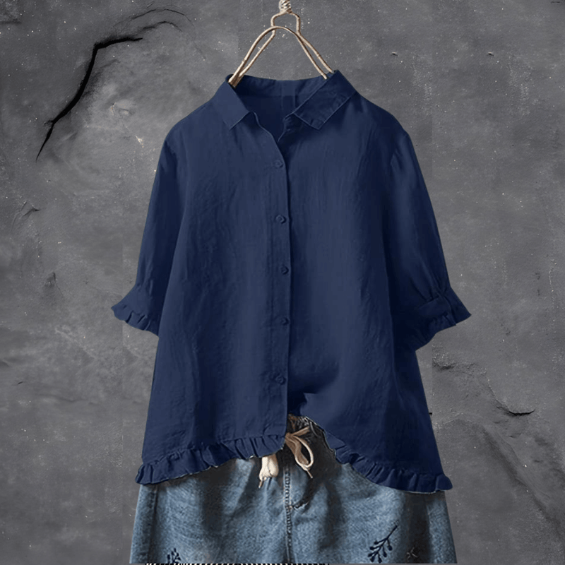Riviera Ruffle-Hem Linen Shirt