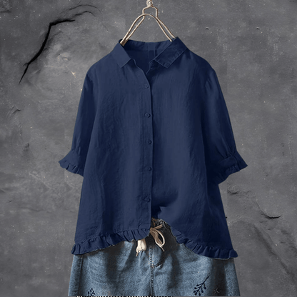 Riviera Ruffle-Hem Linen Shirt