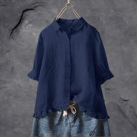 Riviera Ruffle-Hem Linen Shirt