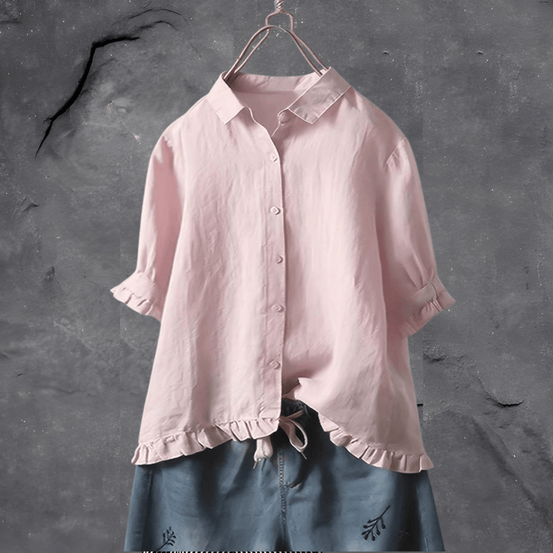 Riviera Ruffle-Hem Linen Shirt