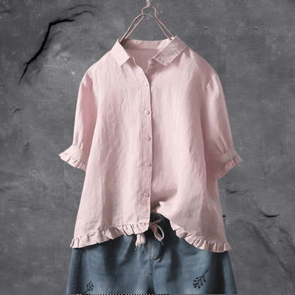 Riviera Ruffle-Hem Linen Shirt