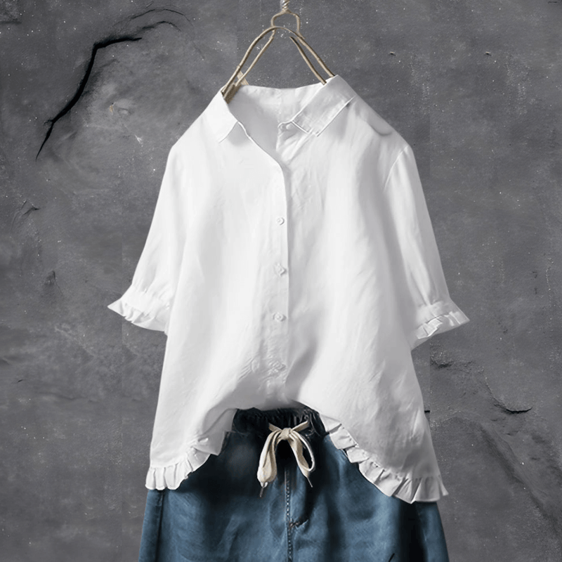 Riviera Ruffle-Hem Linen Shirt