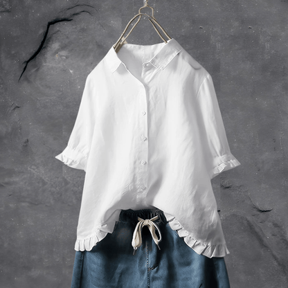 Riviera Ruffle-Hem Linen Shirt