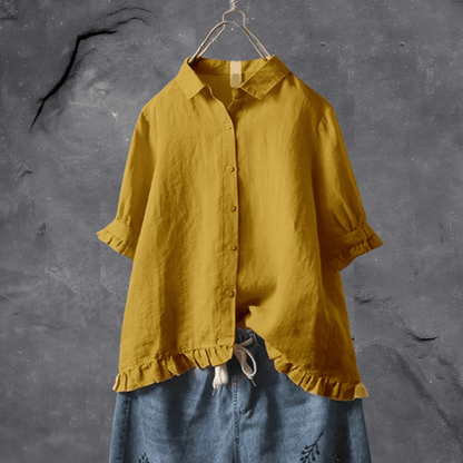 Riviera Ruffle-Hem Linen Shirt
