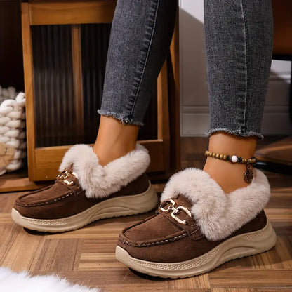 Velvet Suede Fur-Cuff Loafers