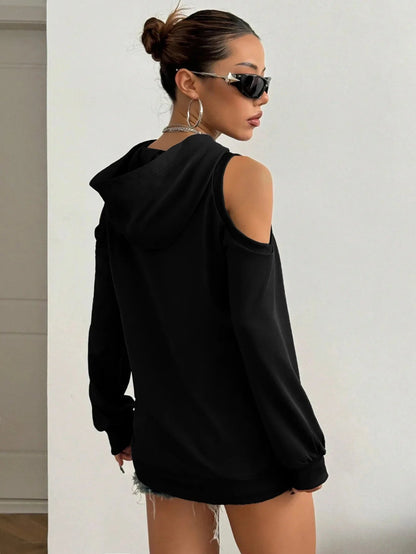 Cold-Shoulder Hooded Sweatshirt