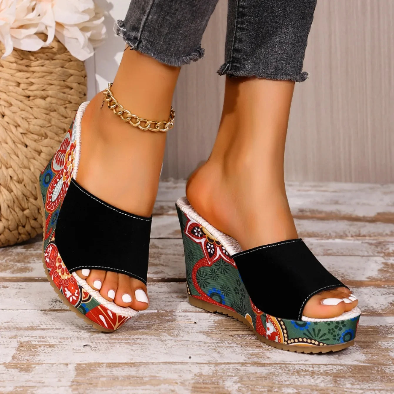 Marrakech Sunset Painted Wedge Mules