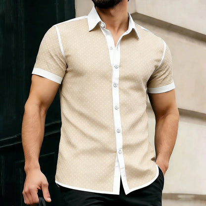 Piqué Dot Contrast-Trim Short Sleeve