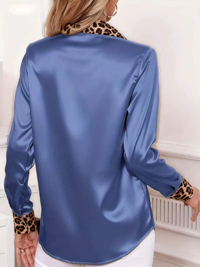 Soie Leopard-Collar Satin Blouse