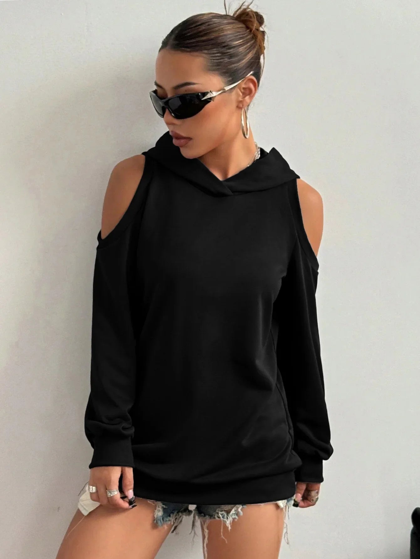 Cold-Shoulder Hooded Sweatshirt