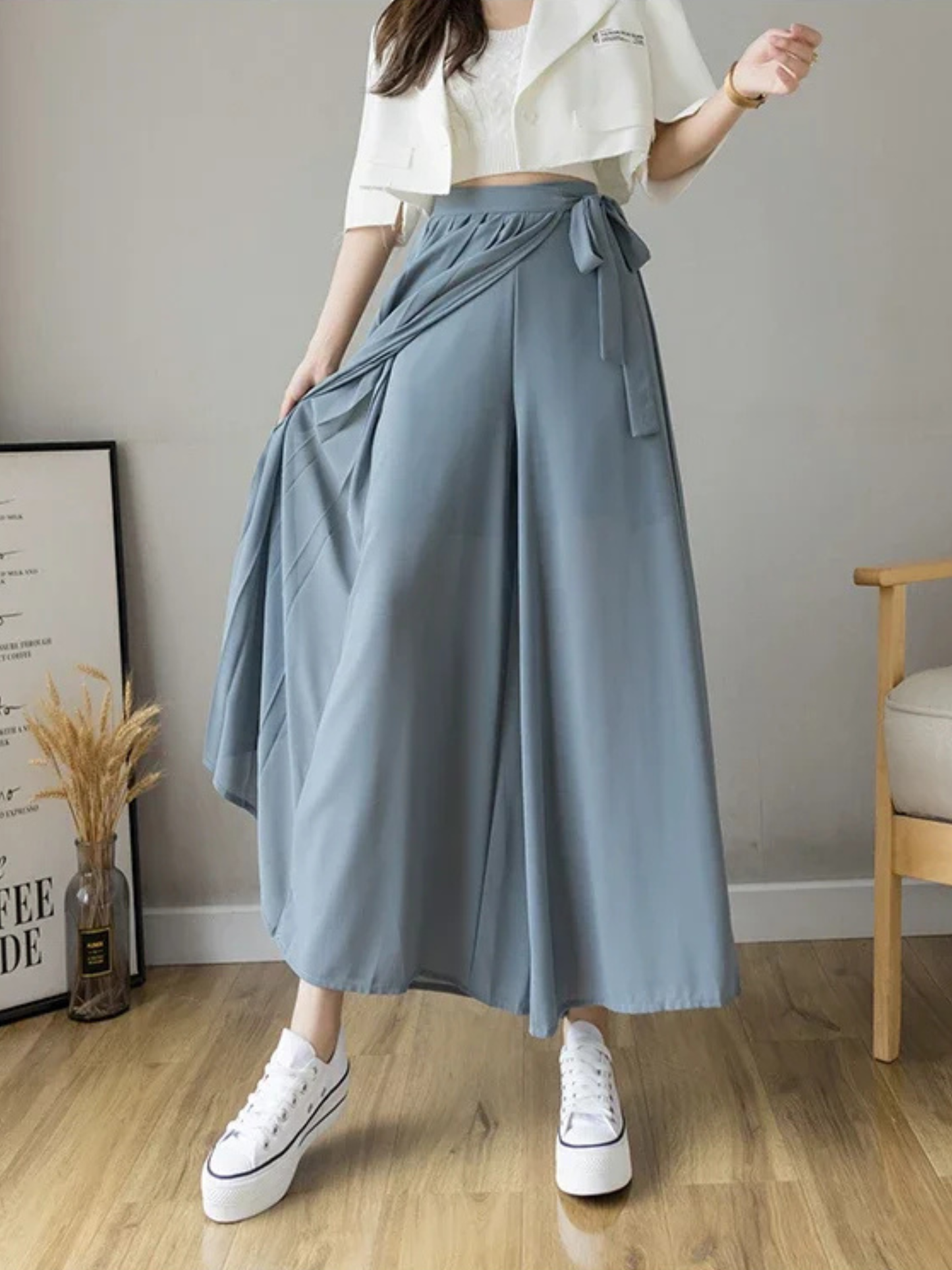 Pleated Wrap Midi Skirt