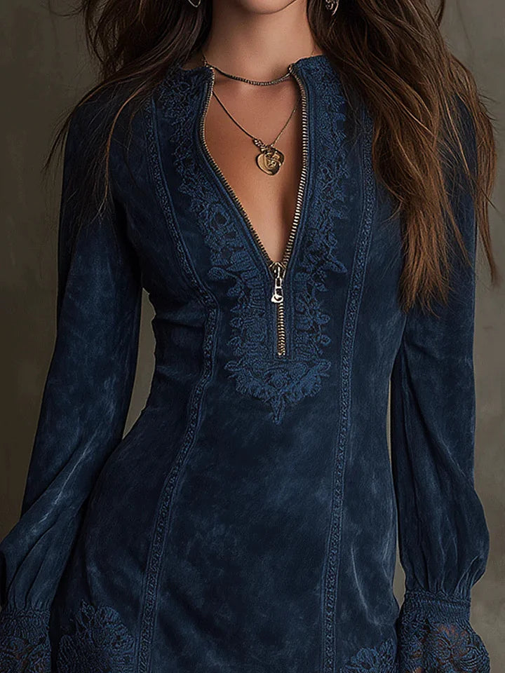 Midnight Velvet Embroidered Tunic Dress