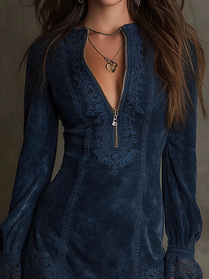 Midnight Velvet Embroidered Tunic Dress