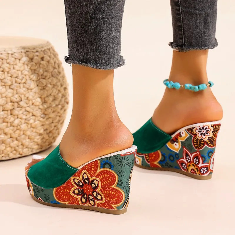 Marrakech Sunset Painted Wedge Mules