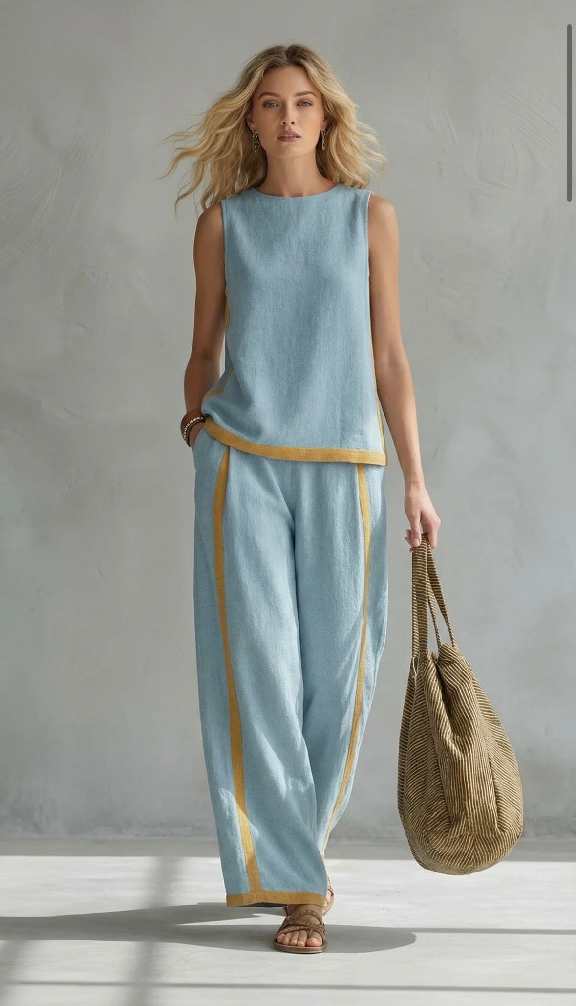 Riviera Contrast-Trim Linen Set