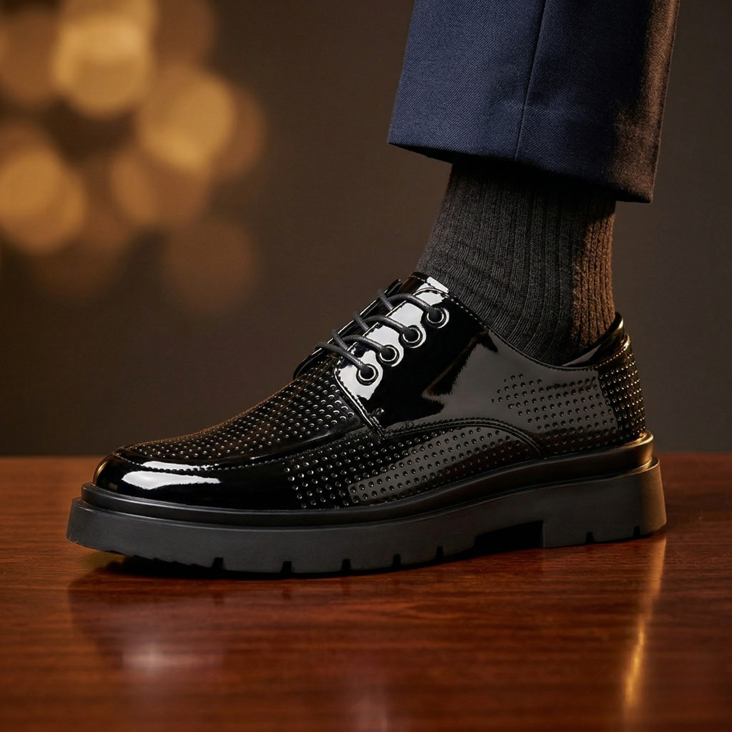 Bordeaux Patent Perforated Lug-Sole Derby