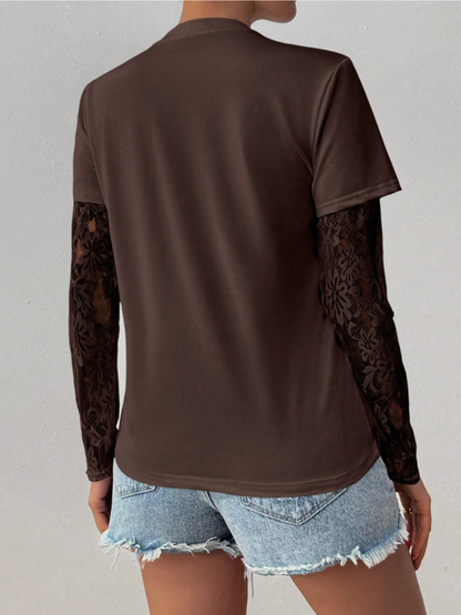 Velours Lace-Sleeve Top
