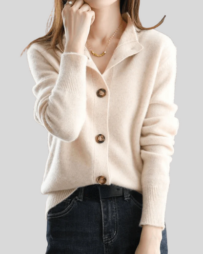 Notched Collar Cashmere Cardigan