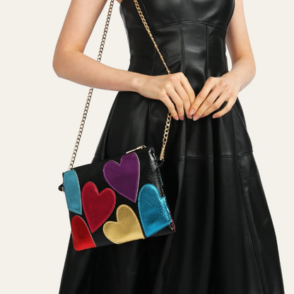 Amoure Metallic Heart Clutch