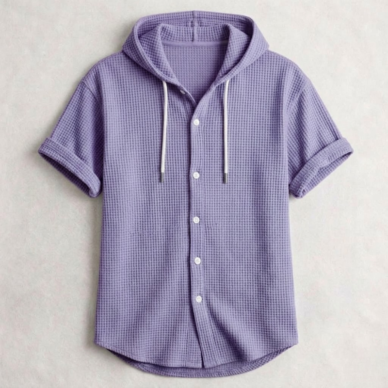 Dunmore Waffle-Knit Hooded Button Shirt