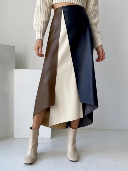 Contour Colorblock Leather Skirt