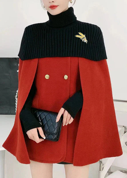 Ribbed Turtleneck Cape Coat