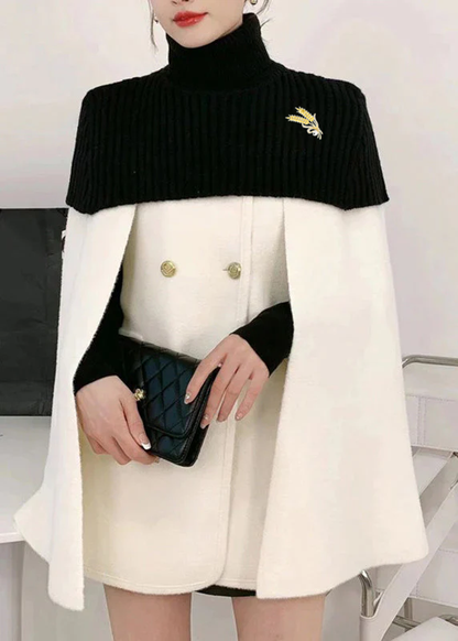 Ribbed Turtleneck Cape Coat