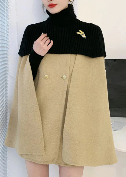 Ribbed Turtleneck Cape Coat