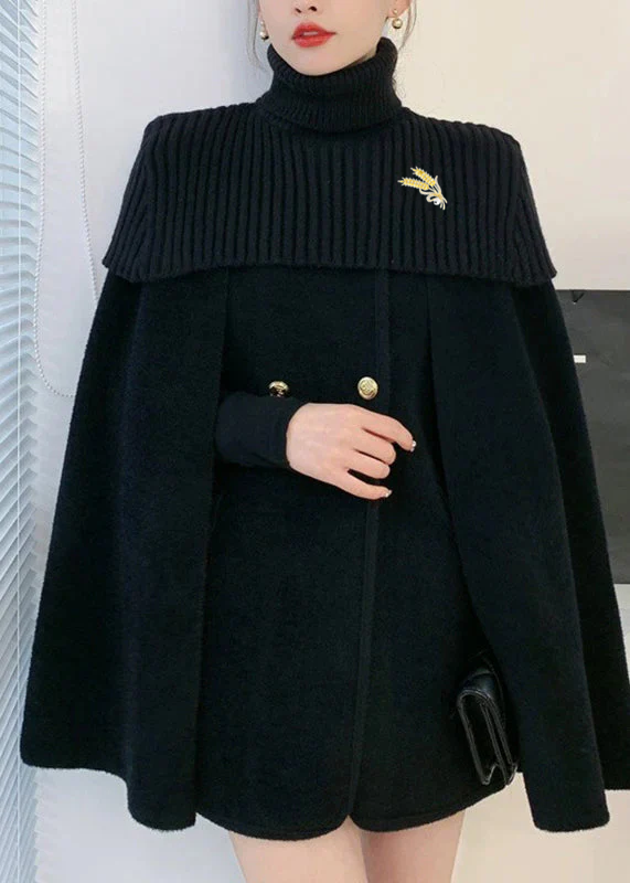 Ribbed Turtleneck Cape Coat