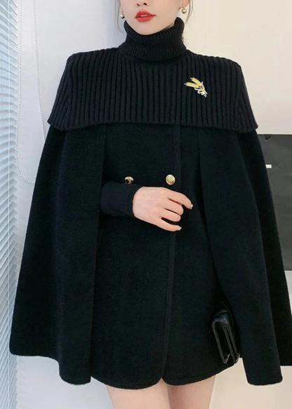 Ribbed Turtleneck Cape Coat