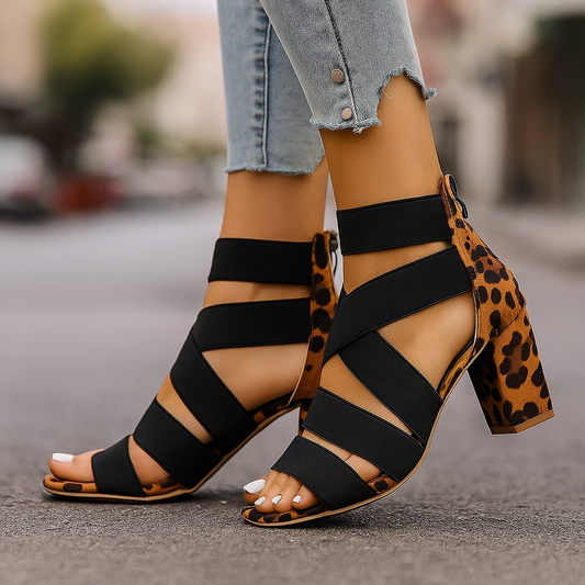 Fauve Elastic Strap Block Sandal