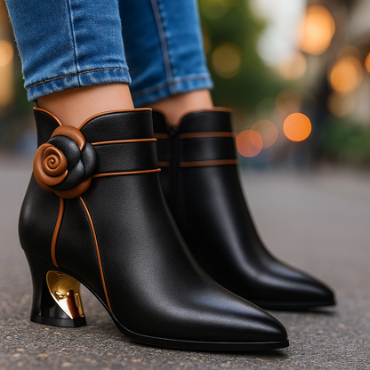 Rosette Leather Ankle Boots