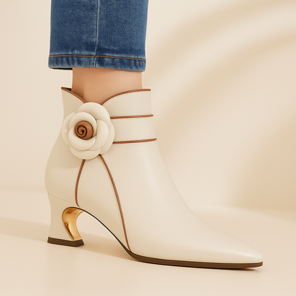 Rosette Leather Ankle Boots