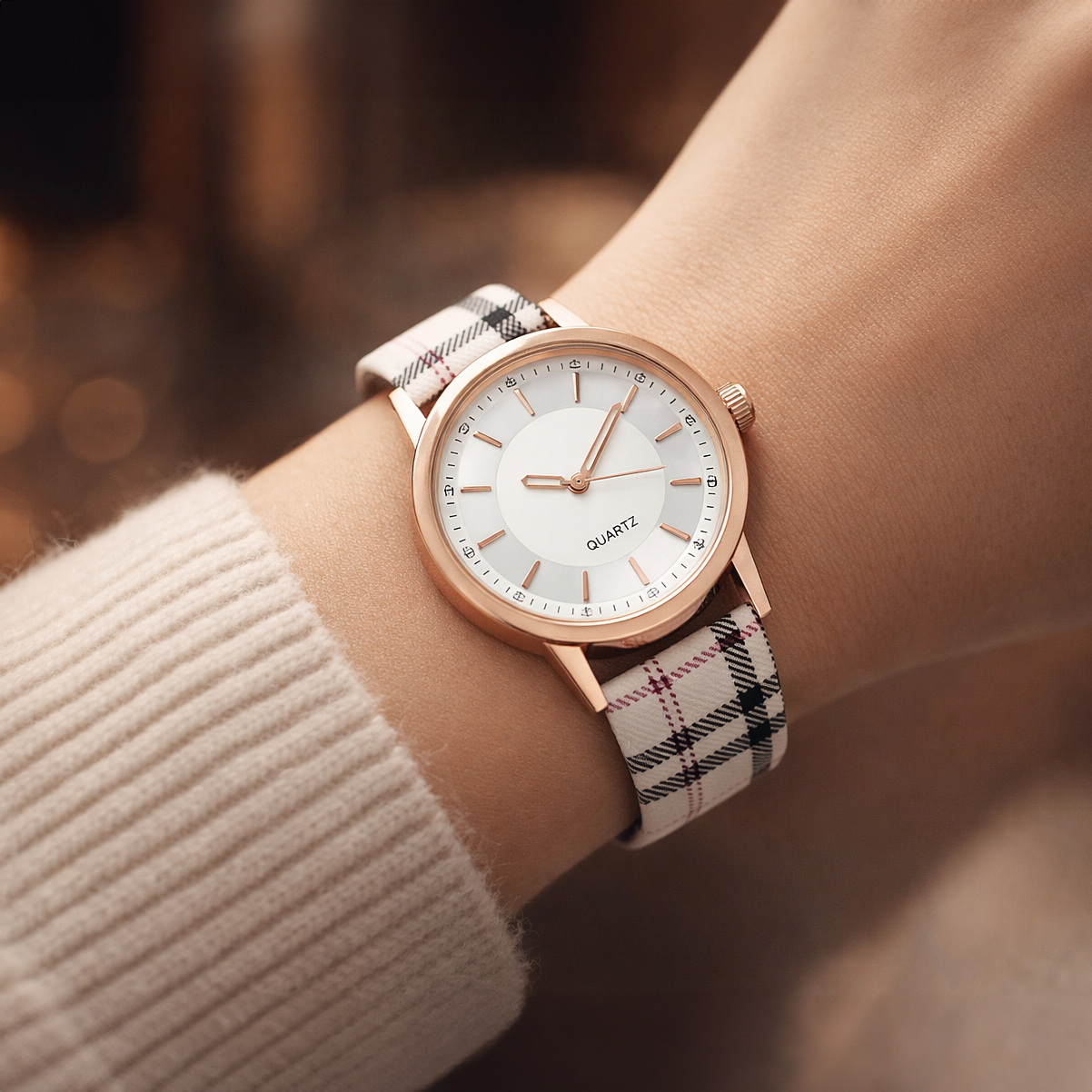 Refined Check Pattern Dress Watch