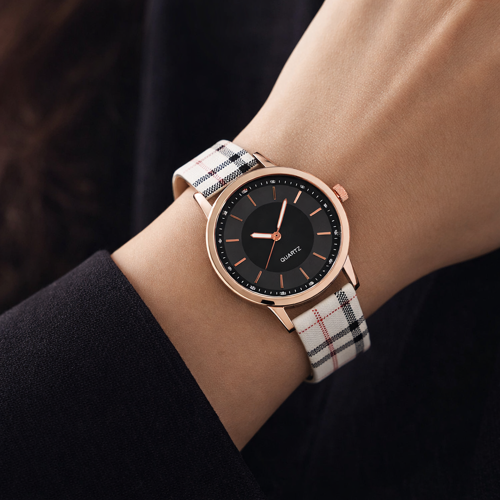 Refined Check Pattern Dress Watch