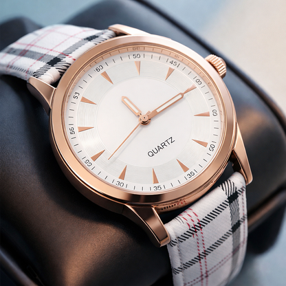 Refined Check Pattern Dress Watch