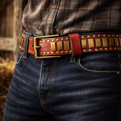 Crimson Bullion Leather Waistband