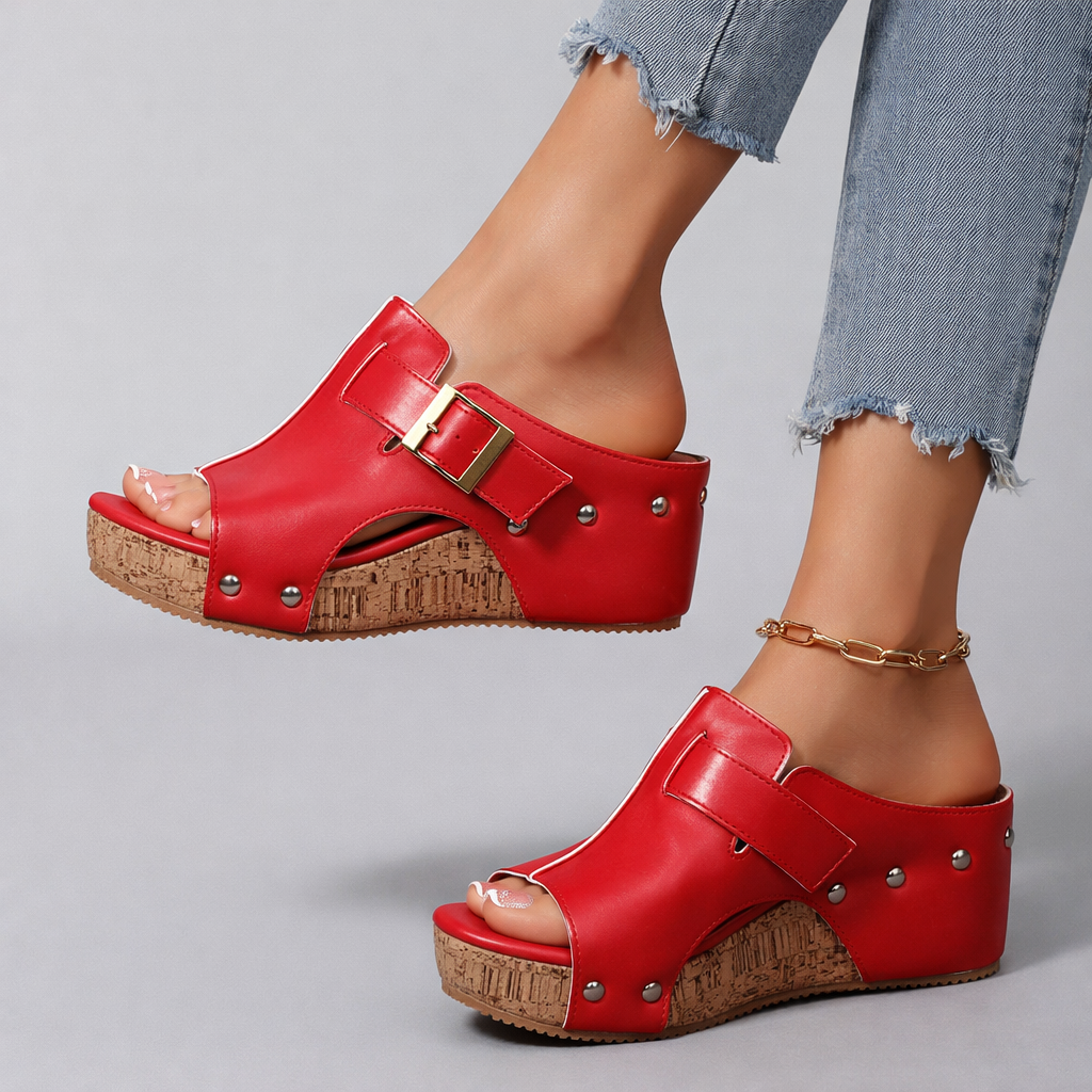 Soleil Buckle Wedge Sandals