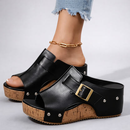 Soleil Buckle Wedge Sandals
