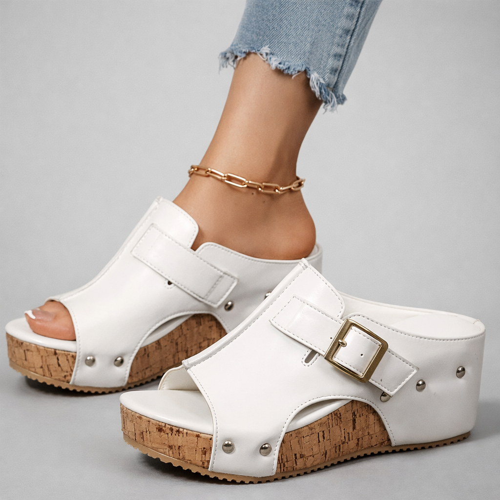 Soleil Buckle Wedge Sandals