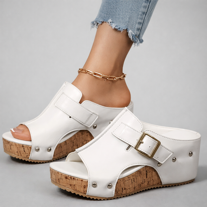 Soleil Buckle Wedge Sandals