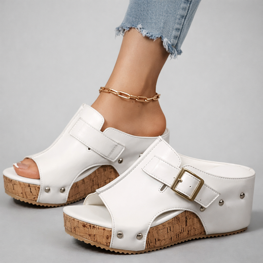 Soleil Buckle Wedge Sandals