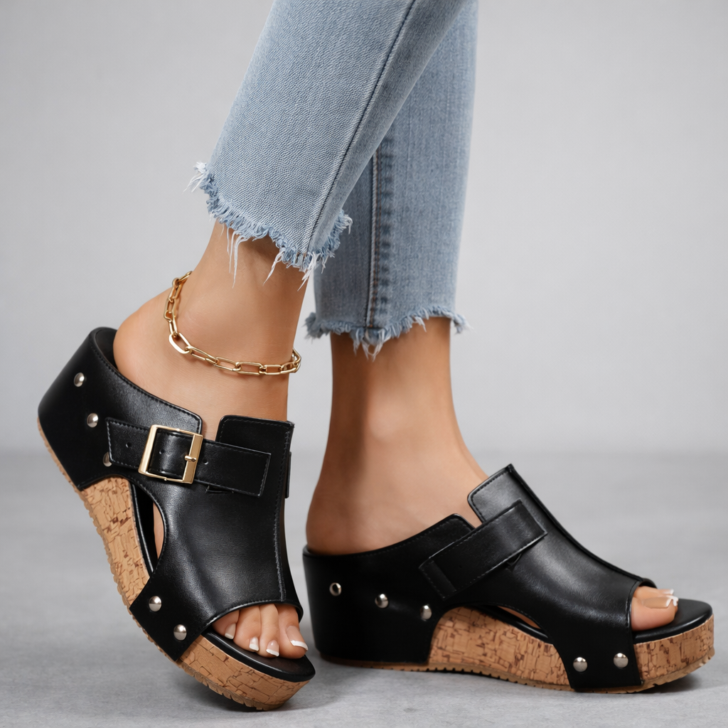 Soleil Buckle Wedge Sandals