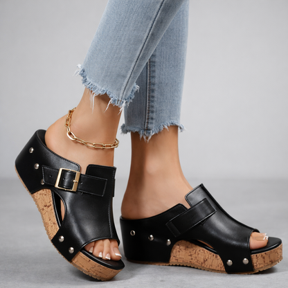 Soleil Buckle Wedge Sandals