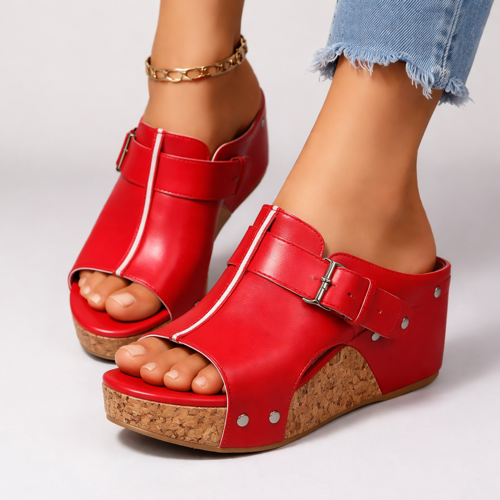 Soleil Buckle Wedge Sandals